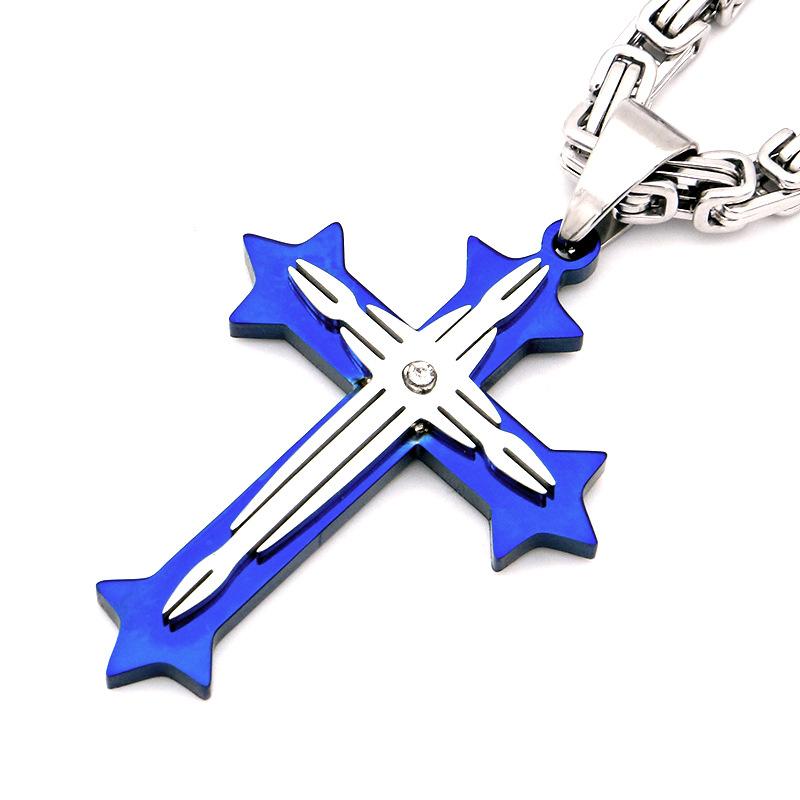 Pingente de Cruz de Aço Inoxidável Cruz de Três Camadas Vintage Novo Colar Cubano