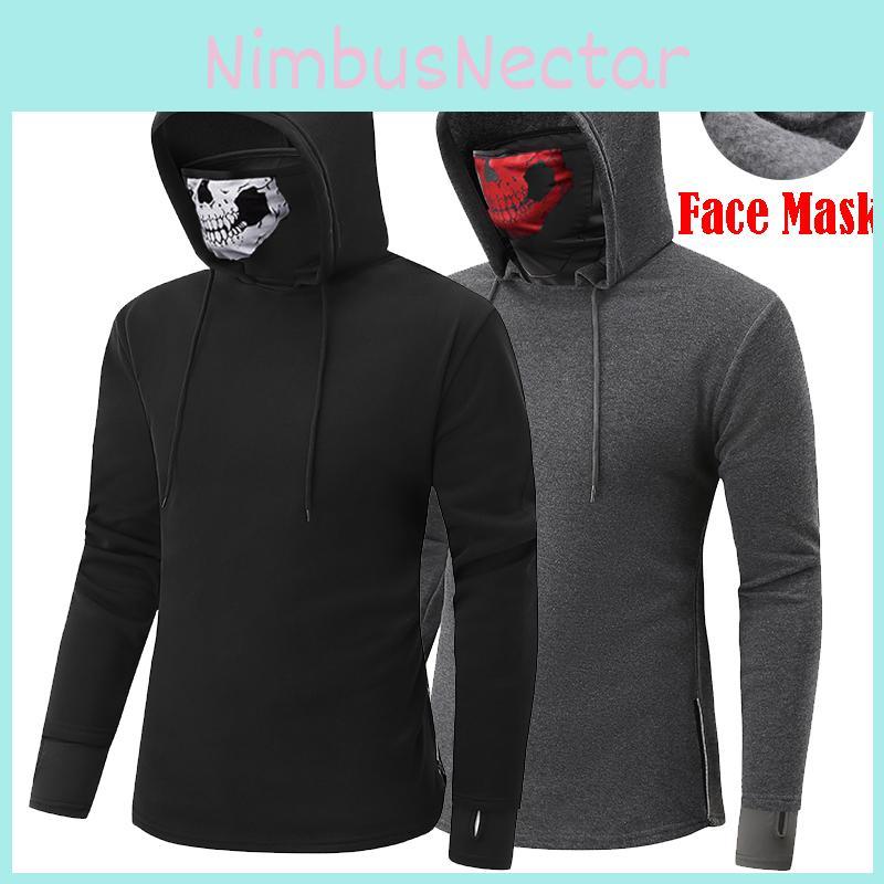 Stylish Loose Fit Long Sleeve Hoodie Sweatshirt With Skull Head Mask Print