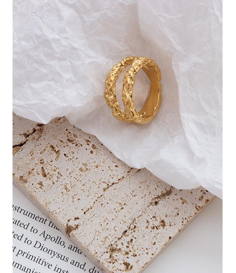European Hammered Texture 18k Gold Titanium Steel Double Layer Index Finger Ring