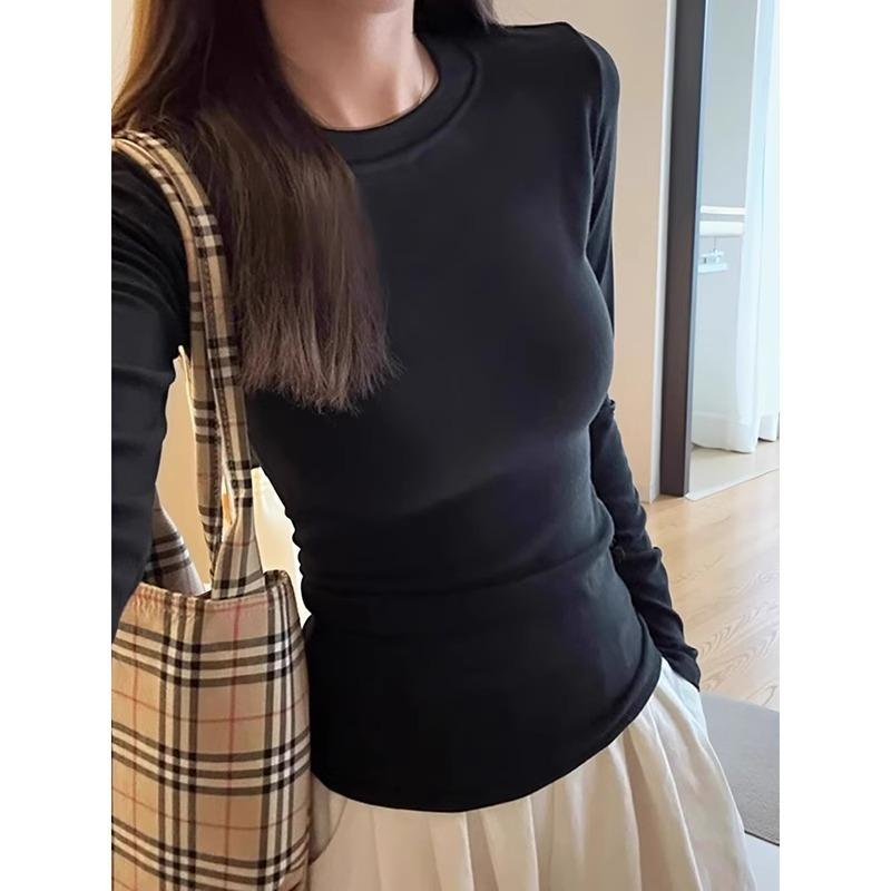 

Solid color German velvet bottoming shirt for women with autumn and winter polished thickened warm slim-fitting long-sleeved shirt 2XL чёрный