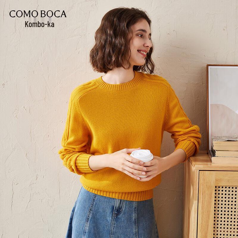 Kemengboka Women's Thickened Cashmere Saddle Shoulder Round Neck Sweater