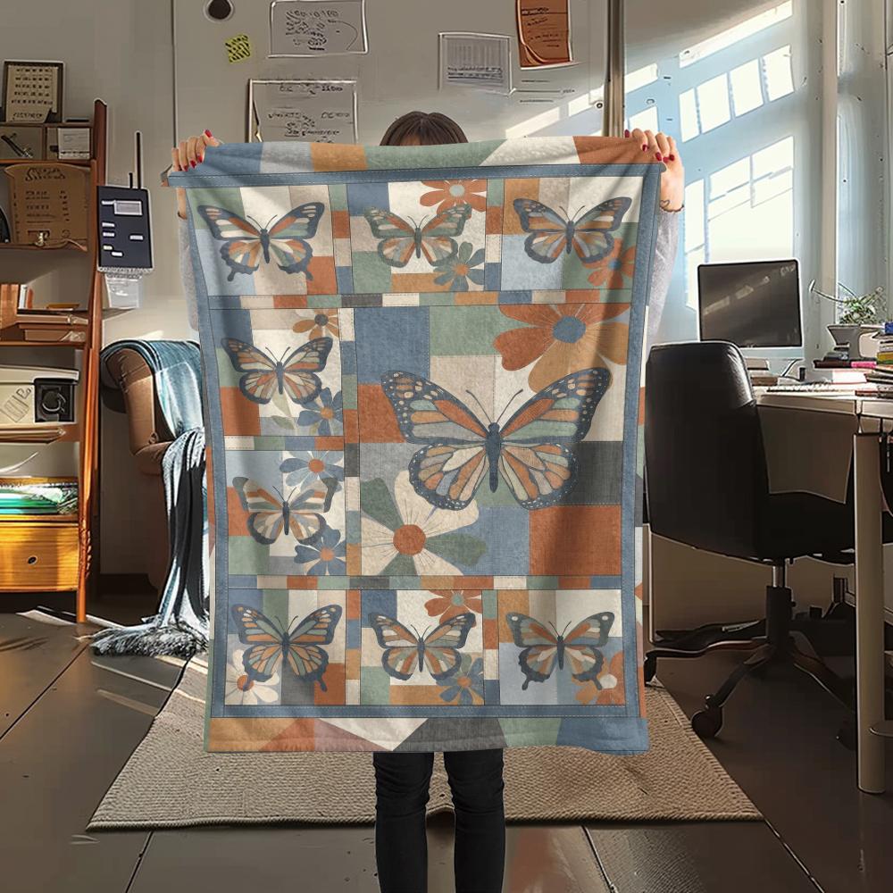 Modern Butterfly Print Flannel Blanket, High Quality Comfortable for All Seasons, Home Decor, Warmth and Comfort, Perfect for Christmas Gifts74