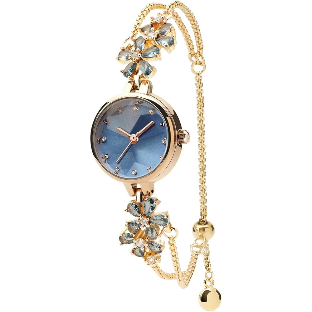 Time100 Women s Quartz Watch Japanese Made Multi-Faceted Glass Crystal Band Waterproof Gift Box Ice Blue