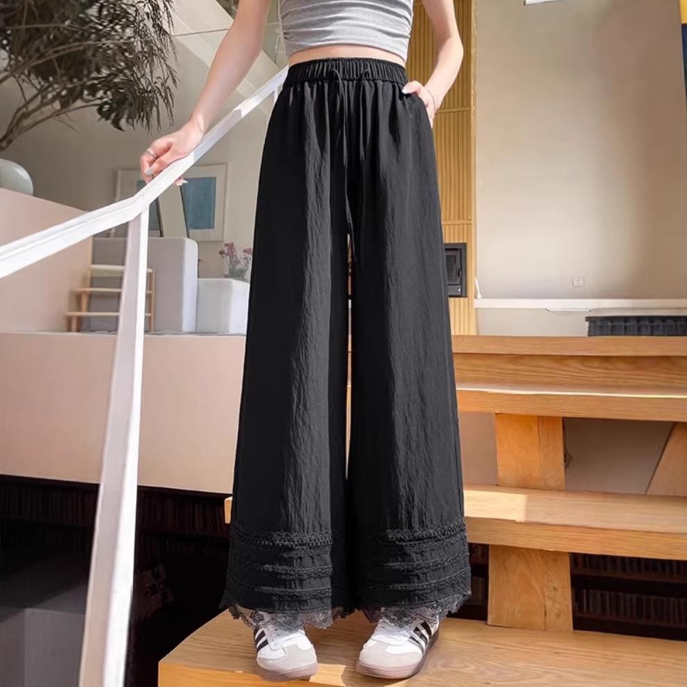 

Women s Plus Size Casual Lace Hollow Pants - Early Spring Slimming Loose Fit Extra Extra Extra Large чёрный