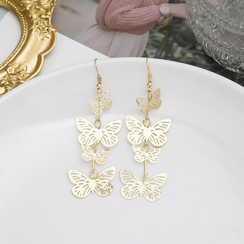 Полые многослойные металлические серьги-подвески с геометрическим узором, серьги-бабочки в стиле холодного ветра, матовые серьги