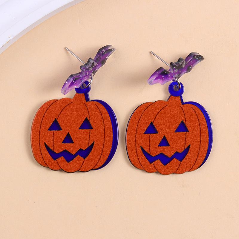 Personalized Colorful Bat Ghost Halloween Earrings Cartoon Pumpkins Spider Acrylic Drop Earring Cosplay Jewelry Accessory Gifts