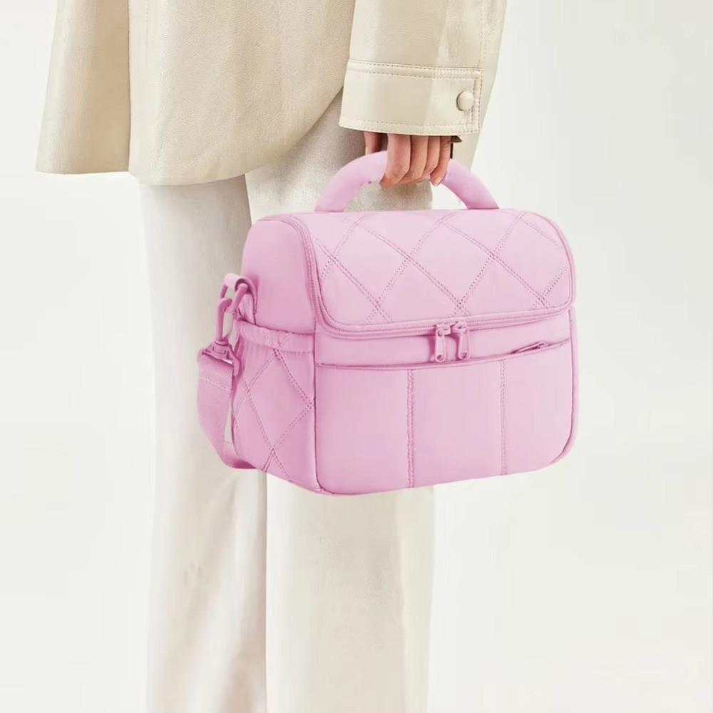 Detachable Strap Lunch Tote Quilted Puffer Lunch Storage Portable Thermal Bag  Beach