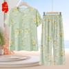 Elderly Women's Cotton Silk Summer Two-Piece Set