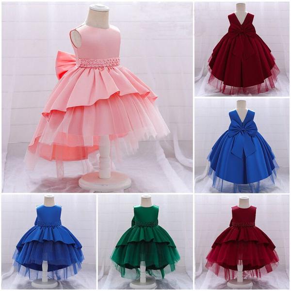 Infant Big Bow Trailing Baby Dress Costumes Kids Clothes Princess Party Wedding Dresses for Baby Girls 1st Year Birthday Dress