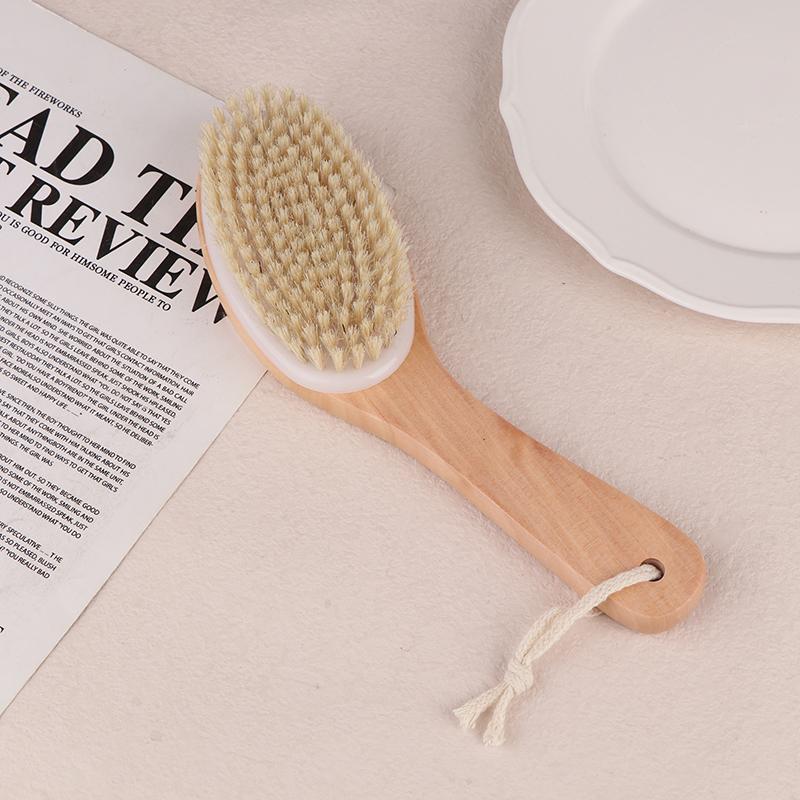 Wood + Bristle Full Body Natural Bristle Dry Skin Exfoliation Brush Massager Cleaner Scrubber