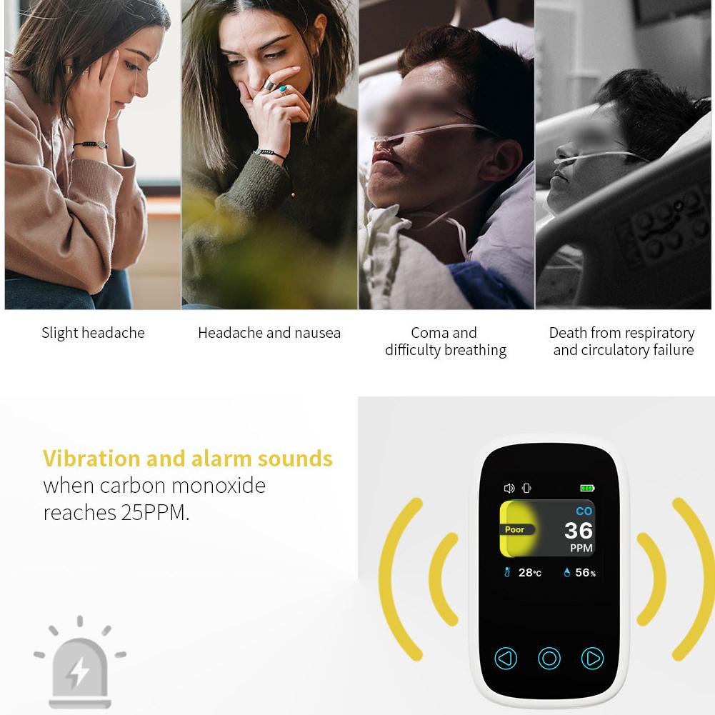 3in1 Air Quality Tester CO Temperature Humidity Detector NDIR Sensor Auto Brightness Adjustable