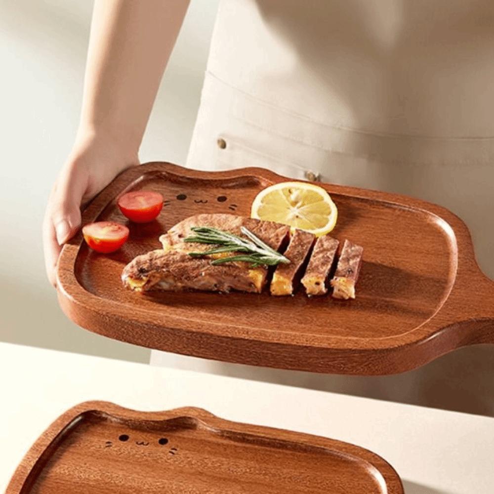 Solid Wood Ebony Wood Cutting Board Thickened Kitty Shape Steak Tray Fruit Chopping Board Kitchen
