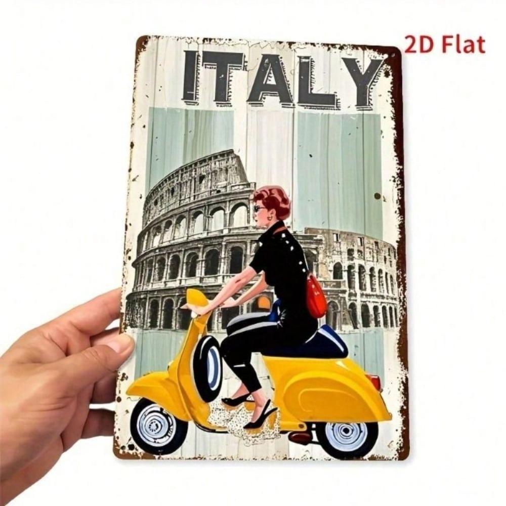 Poster Metallico Segno Italia Resistente alle Intemperie Vintage per Decorazione Parete Garage