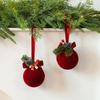 Christmas Tree Flocked Bell Decoration Red Scandinavian Christmas Bell with Ribbon Hanger Mantel Door Hanging Bell Ornament