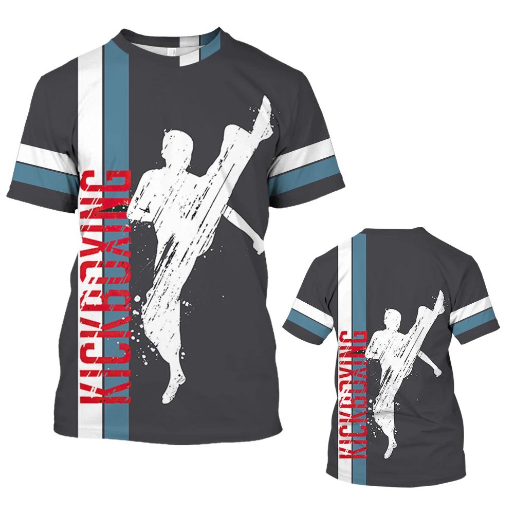 Camisetas de Verano de Cuello Redondo con Estampado 3D de Kickboxing Artes Marciales, Camisetas de Hombre Casuales de Moda de Manga Corta