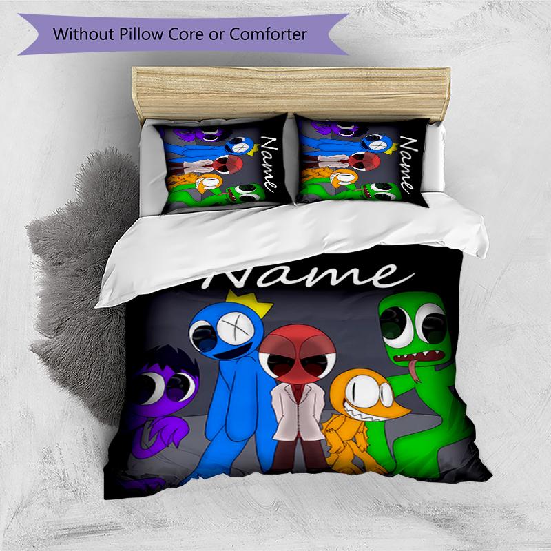 3pcs Custom Name Rainbow Friends Bedding Set Duvet Cover Closure Includes 1 Duvet Cover & 2 Pillowcases for All Seasons Bedroom Decor