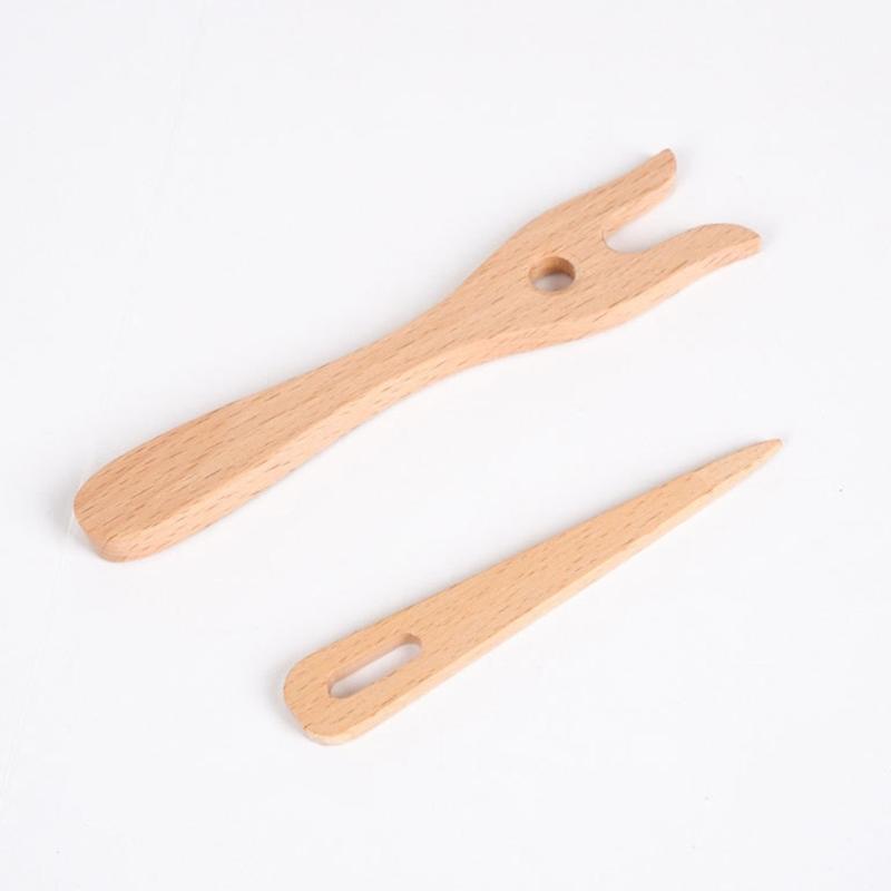 Wood Knitting Fork Big Eye Needle Set Ergonomic Grip for Beginner Adult Tapestry Knitting Bracelets Cord Braiding Tool