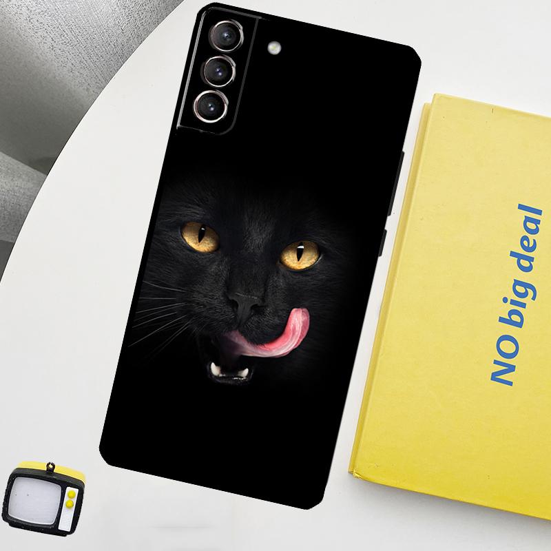 Black Cat Face Kitty Phone Case For Samsung Galaxy S25 S24 Ultra S20 S21 S22 S23 Plus S9 S10 S24 FE S25 FE Cover