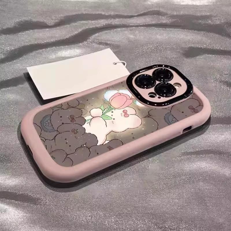 

Подходит для чехла для мобильного телефона Apple 16promax, расписанного, нового iPhone 15pro, светящийся мультяшный кролик iPhone 16 Pro Max