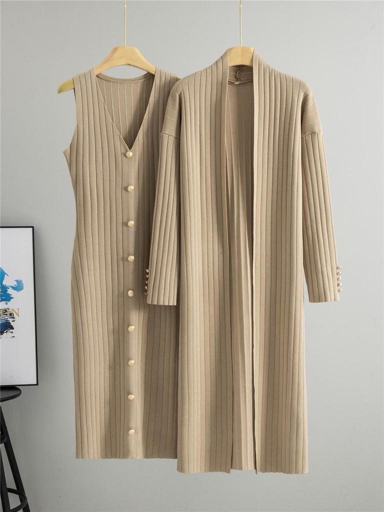 Women's Cross-Border Knit Cardigan & Dress Two-Piece Set - Spring/Autumn Style