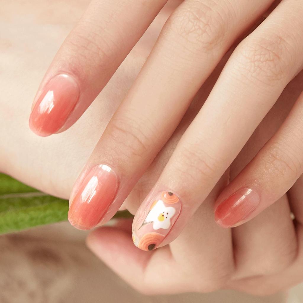 Floral Nail Stickers - 24pcs Self-Adhesive Strips, Quick 5-Min Manicure