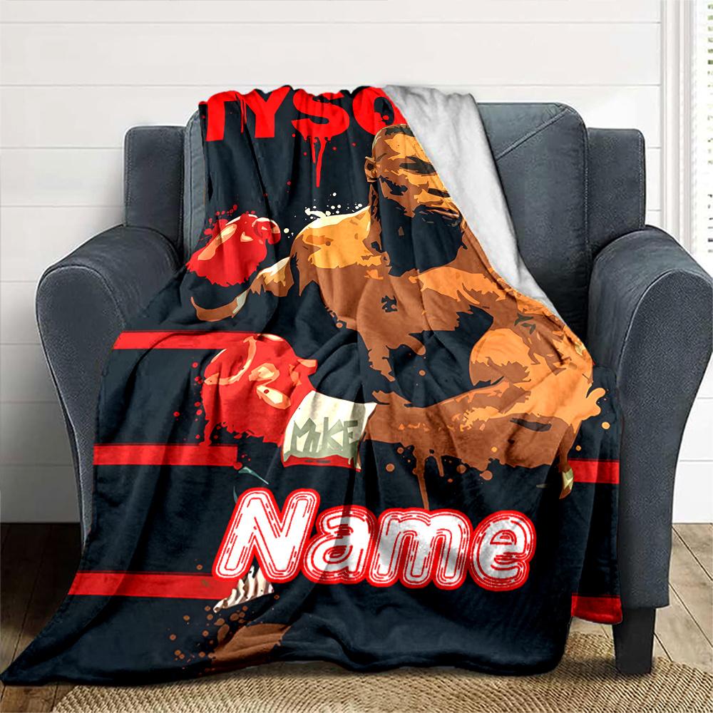 Tyson Boxing Fighter Sports Art Four Seasons Blanket Customized With Your Name Lightweight And Warm Perfect Gift For Home Office Camping Sofa Travel
