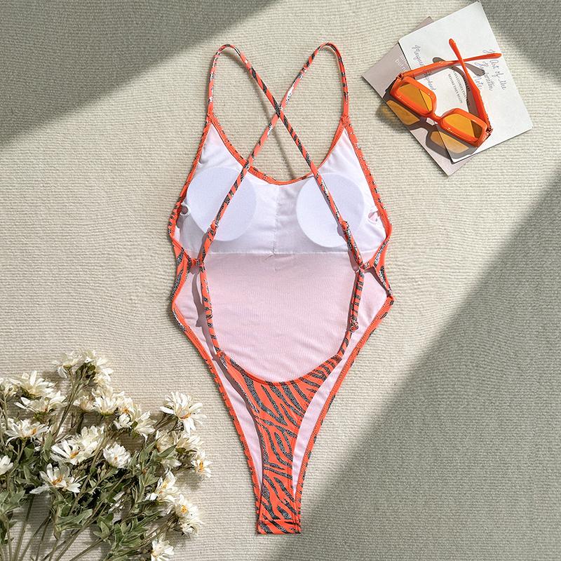 Zebra Printed Tankini Bikini Suit Women's Sexy One-Piece Thong Swimsuit Summer Backless Tight Beach Bikini Sets Female