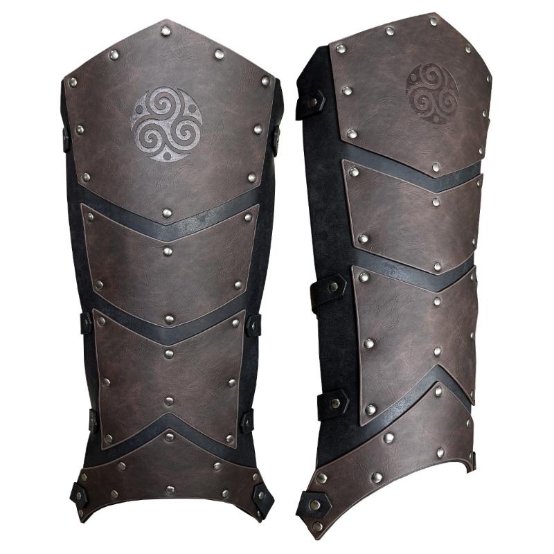 Medieval Faux Leather Leg Guards Vintage Studded Leg Gaiters with Adjustable Straps for Cosplay and LARP Enthusiasts