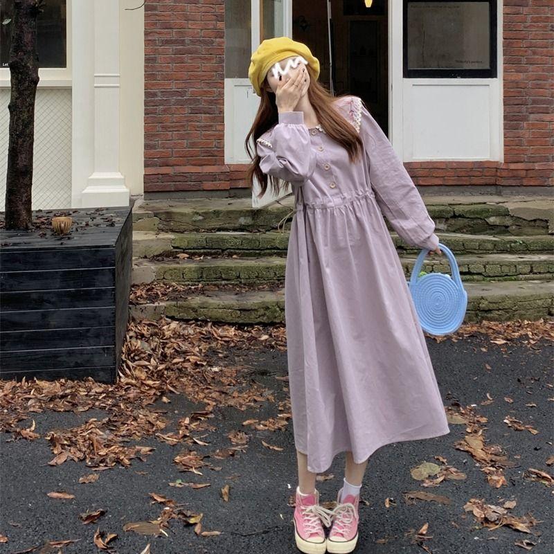 Plus-Size Long Sleeve Doll Collar French Dress Women's Early Autumn Slimming Flattering Maxi Dress