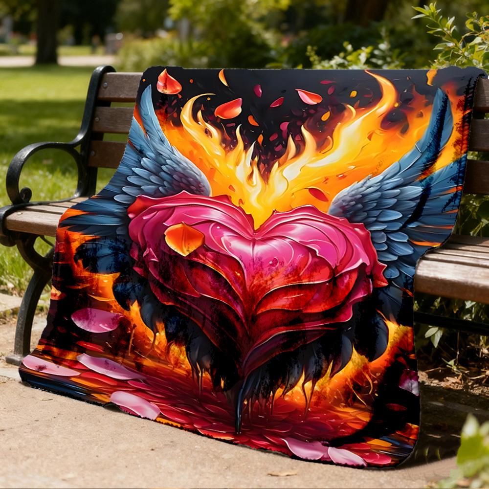 1pc Flaming Rose Wings Outdoor Flannel Blanket Soft All Season Polyester Throw , Perfect for Picnics & Travel , Picnic Accessory