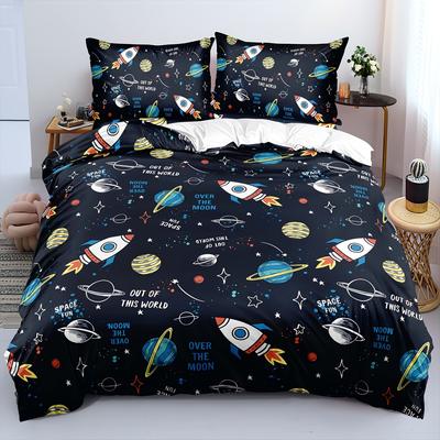 2/3pcs Duvet Cover Set, Soft and Comfortable, Rocket Ship Twin Bedding Set, Rocket Ship Bed Set, Space Rocket Bedding Set