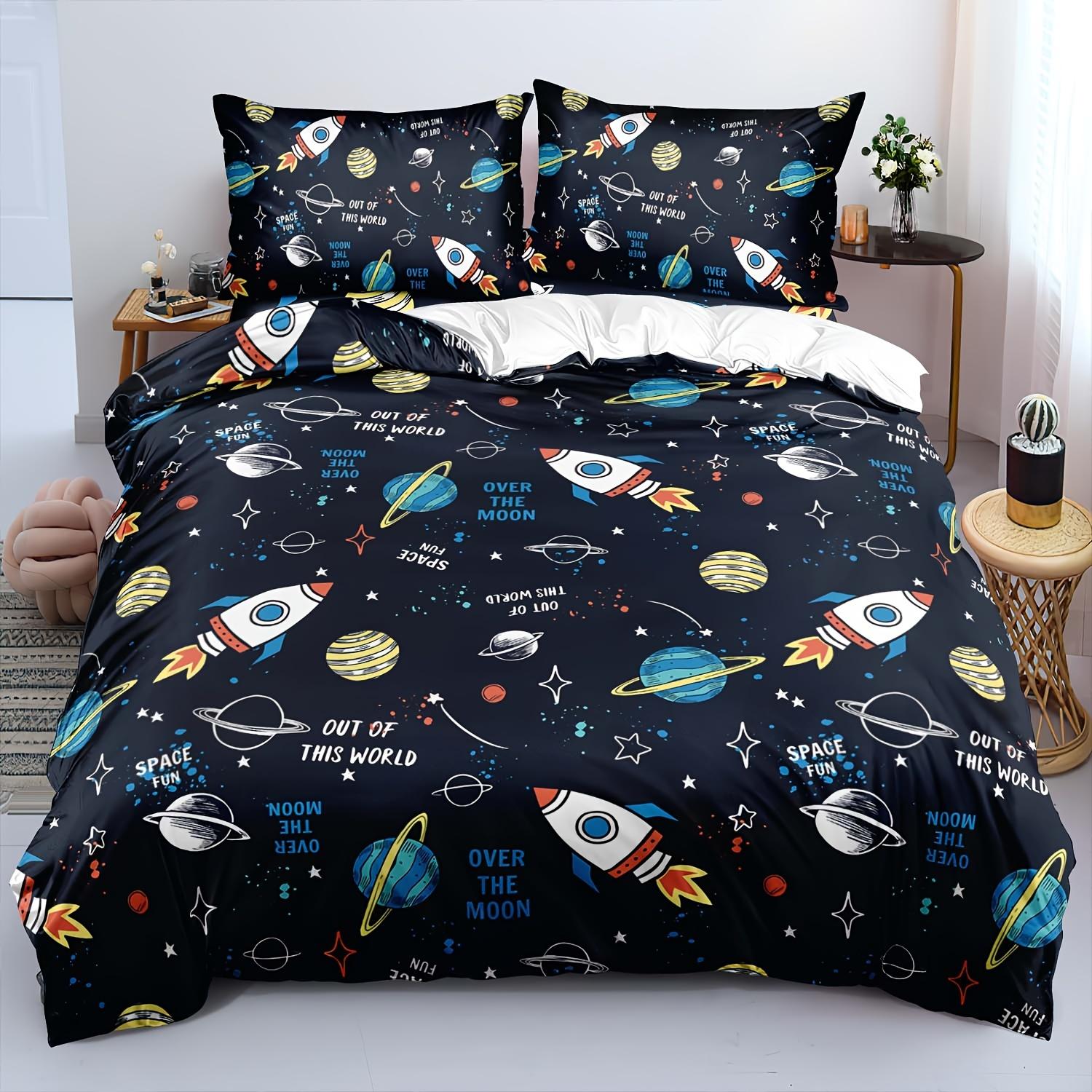 

2/3Pcs Duvet Cover Set, Soft And Comfortable, Rocket Ship Twin Bedding Set, Rocket Ship Bed Set, Space Rocket Bedding Set Duvet Cover Set&EU Single(135x200cm)