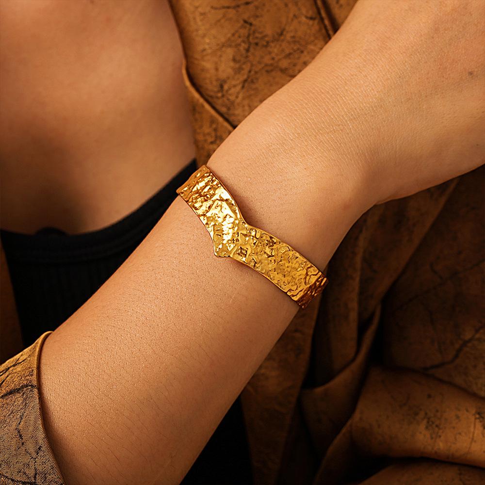 18K Gold-Plated Titanium Steel Open Karst Bracelet - European & American Light Luxury Jewelry