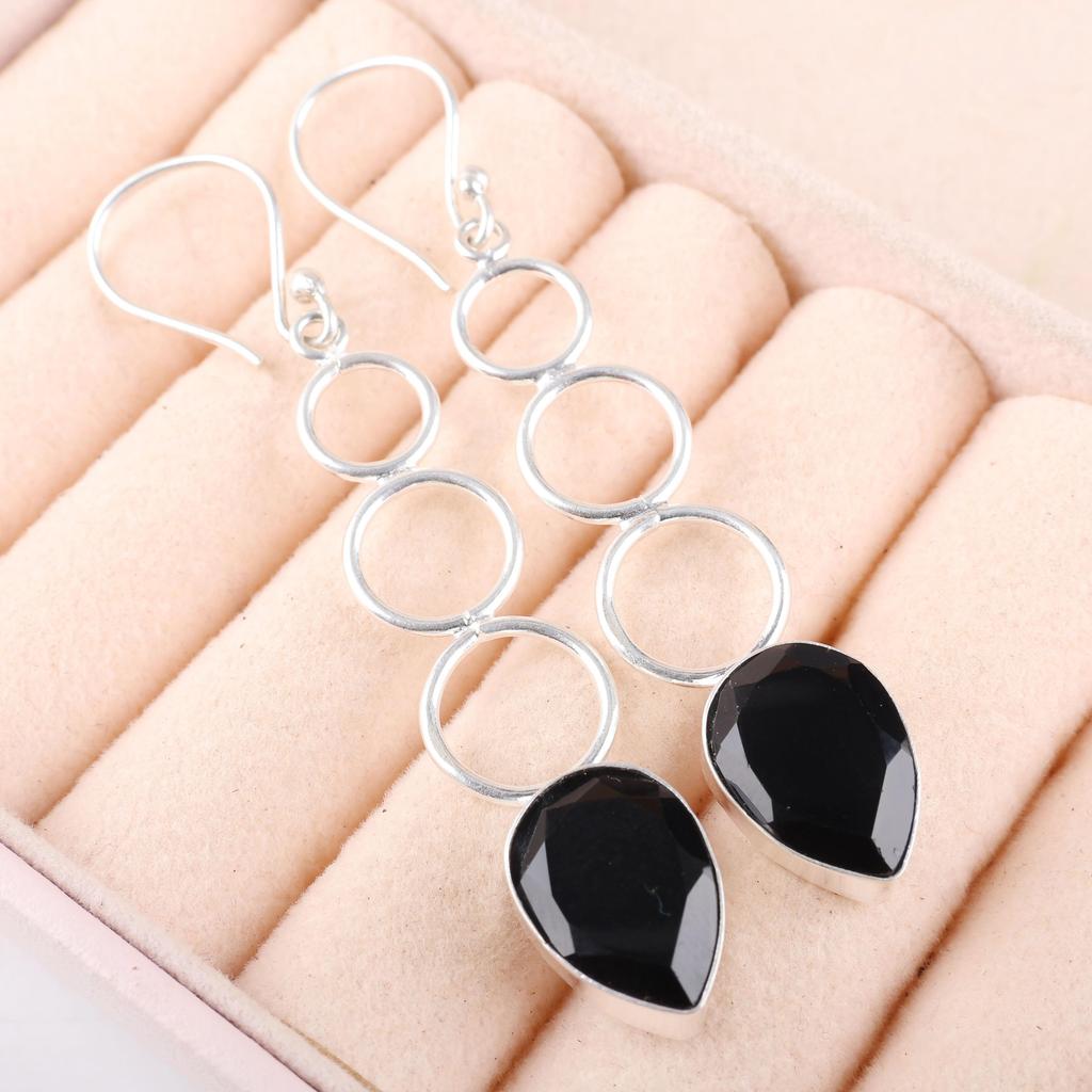 Schmuck aus schwarzem Onyx, Ohrringe aus 925er Sterlingsilber, handgefertigter Edelsteinschmuck, Geschenke für Ehefrau, brandneue Ohrringe, Geschenk für sie