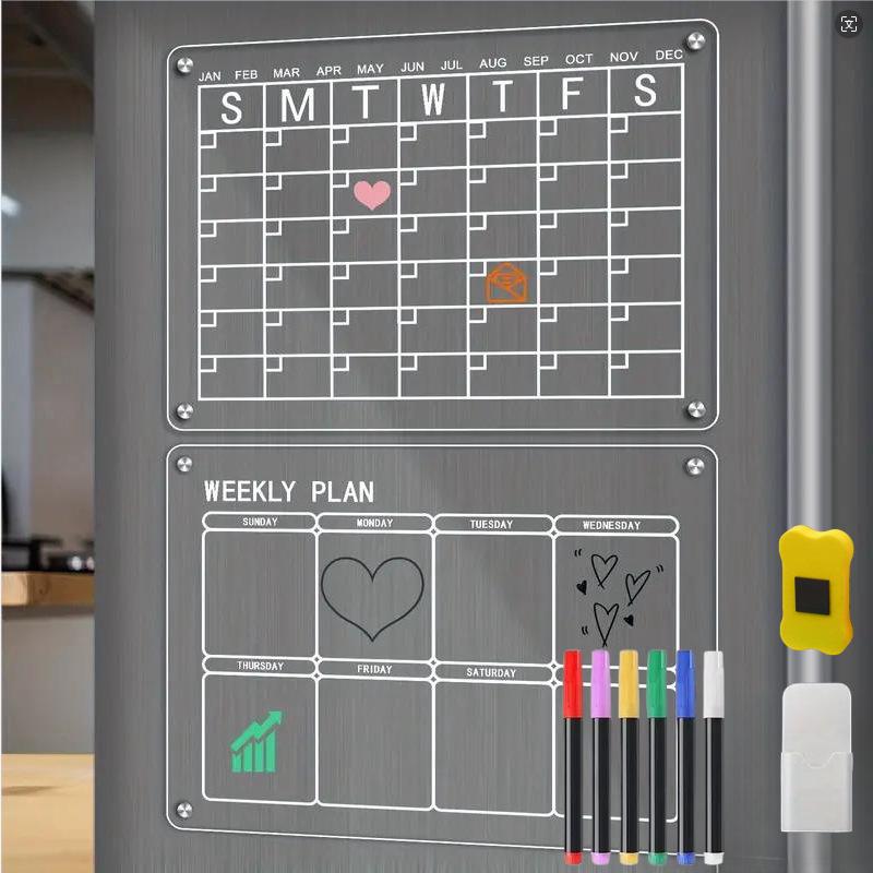 Clear Magnetic Acrylic Weekly Planner Erasable Fridge Message Board