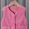 Barn Fleece Vest Ermløs Jakke Ensfarget V-hals Glidelåsvest med Lommer Varm Vinter Plysjvest for Gutter Jenter