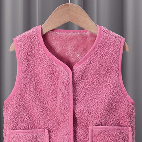 Barn Fleece Vest Ermløs Jakke Ensfarget V-hals Glidelåsvest med Lommer Varm Vinter Plysjvest for Gutter Jenter