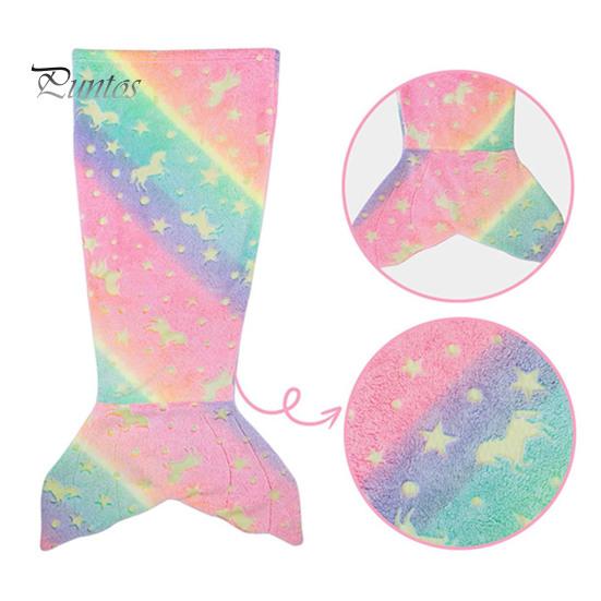 Breathable Mermaid Blanket Tail Wear Resistant Friendly To Skin All Seasons Luminous Design Plush Flannel Fleece Toddler Toy Kids