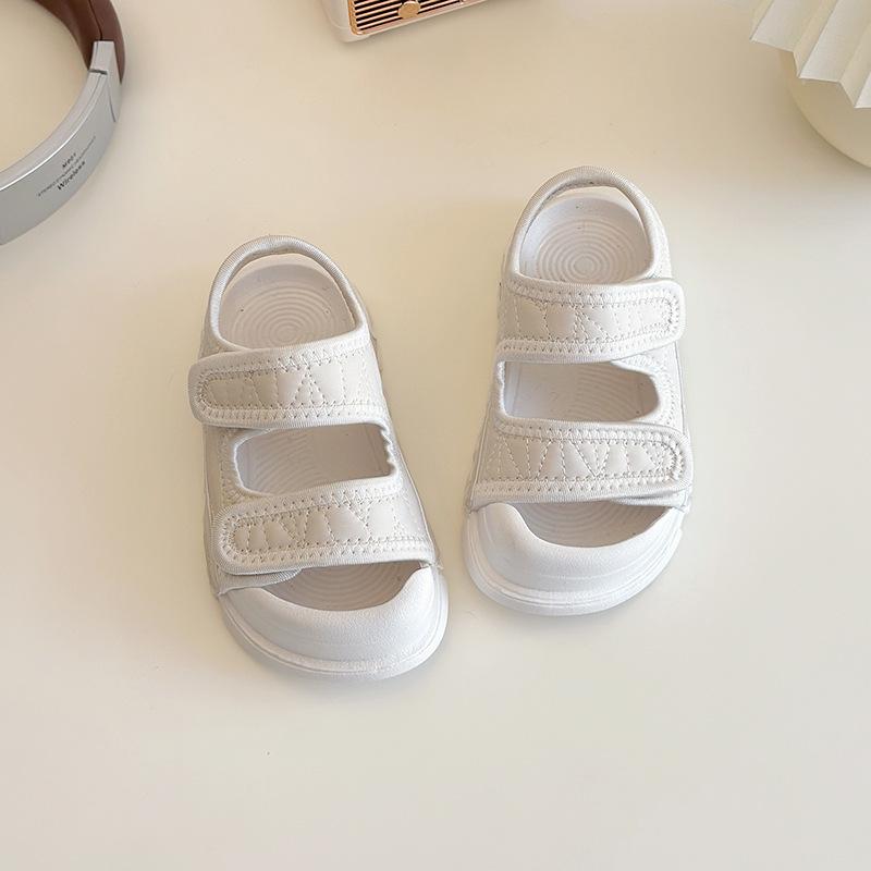 

Летние сандалии на липучке для девочек 2025: Трендовые, противоударные, полые туфли принцессы для пляжа Size 32: 19.3cm бежевый