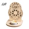 Decorative Tealight Stand Wooden Tarot Card Holder Stand of The Day Candle Holder Moon Rustic Home Decor Sun Star Pattern Altar Display for