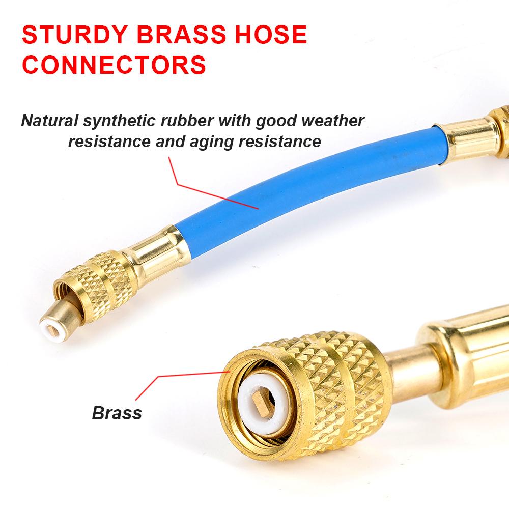 R134A  Car Refrigeration Air Conditioning AC Diagnostic Manifold Pressure Gauge Hoses Tool With Ball Valve Tricolor Tube Kit