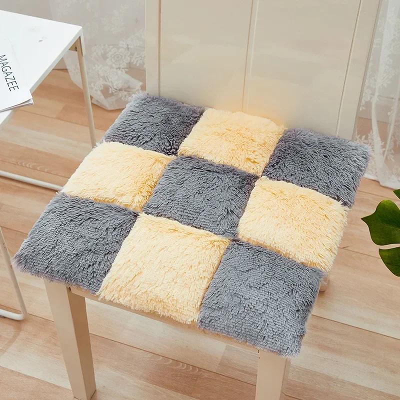 Thickened Seat Cushion Winter Plush Plaid Office Chair Cushion Thick Soft Floor Cushions Anti Slip Car Seat Mat Home Decor