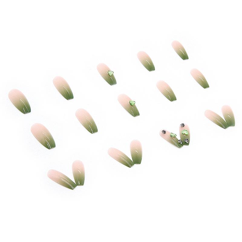 Artificial Nails Wear Nails Green Diamond Aurora Gradient Natural Fake Nails