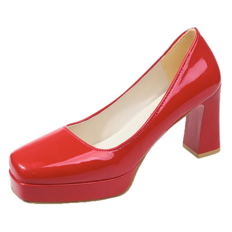 Mode Mode Lackleder Pumps Damen Übergröße 43 Plateau Eckige Zehenpartie Partyschuhe Frau 2024 Frühling Dicke Hohe Absätze Pumps Damen