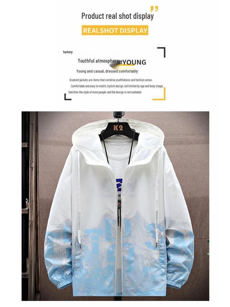Men's Hooded Ice Silk Cooling Jacket - Chinese Style Print, Lightweight & Breathable Sun Protection