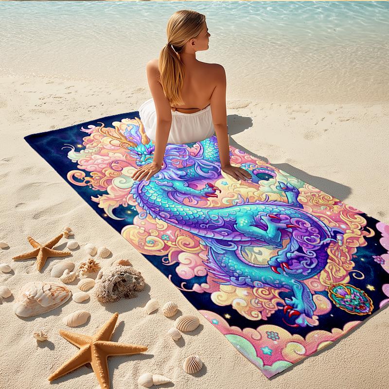 1Pc Colorful Dragon Fantasy Beach Towel Quick Dry Multiuse For Beach Pool Gym Yoga Home Travel Christmas Halloween Xmas Gift G1280