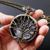 10 шт./лот Карманные часы 'Древо Жизни' из кварца с цепочкой Винтажные бронзовые карманные часы Стимпанк Унисекс Кулон-ожерелье