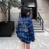 Women Letter Studded Checkered Shirts American Retro Long Sleeved Blouses Autumn Fashion Sun Protection Lady Cardigan