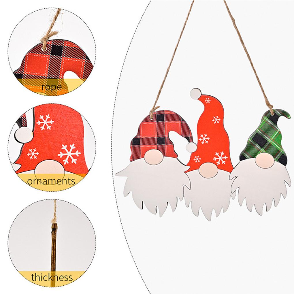 Christmas Gnome Hanging Decoration Doorplate Indoor Outdoor Scene Layout Wall Window Wood Craft Sign Pendant Holiday Pendant