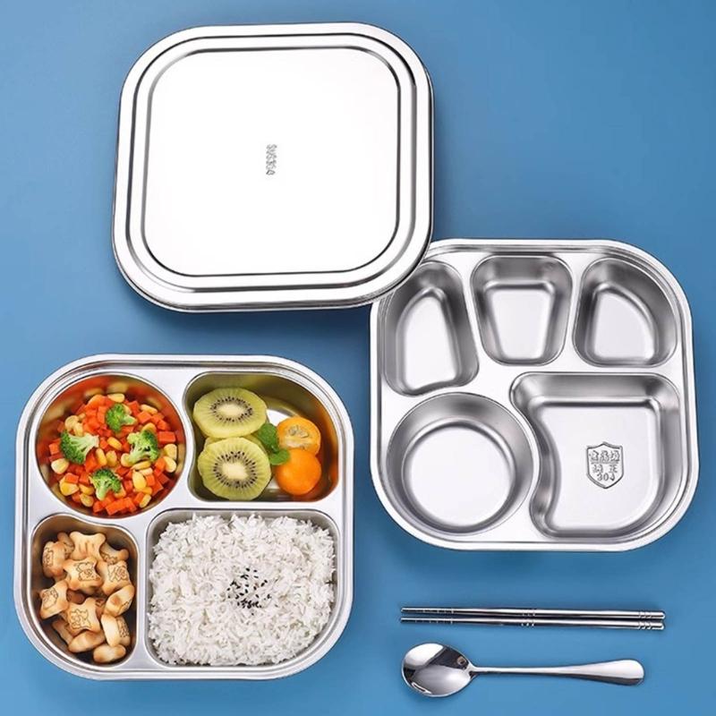 Compartment Stainless Steel Food Plates Functional Stainless Steel Divided Plates Practical Meals Arrangement Container